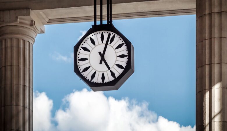 Station clock and sky
