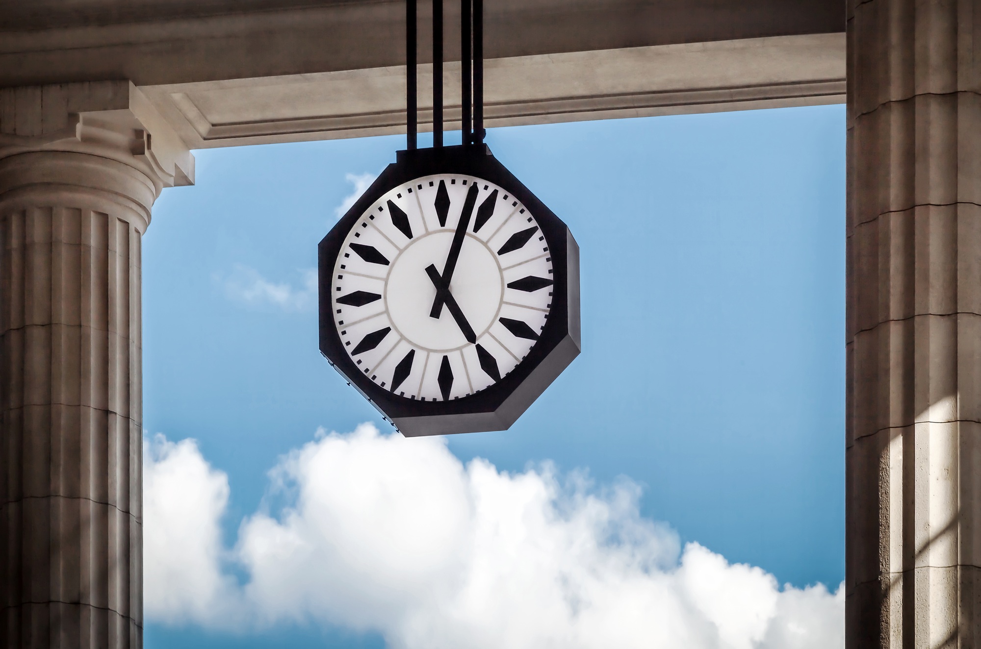 Station clock and sky