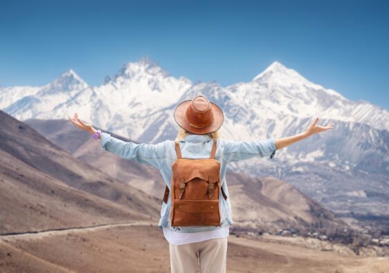 Travel and active life concept. Adventure and travel in the mountains region.