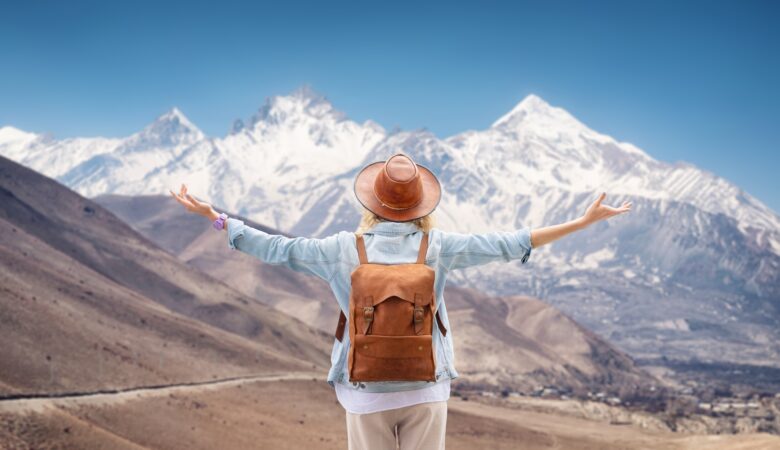 Travel and active life concept. Adventure and travel in the mountains region.