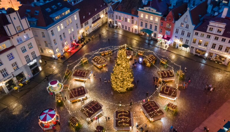 Aerial view to Tallinn Christmas market
