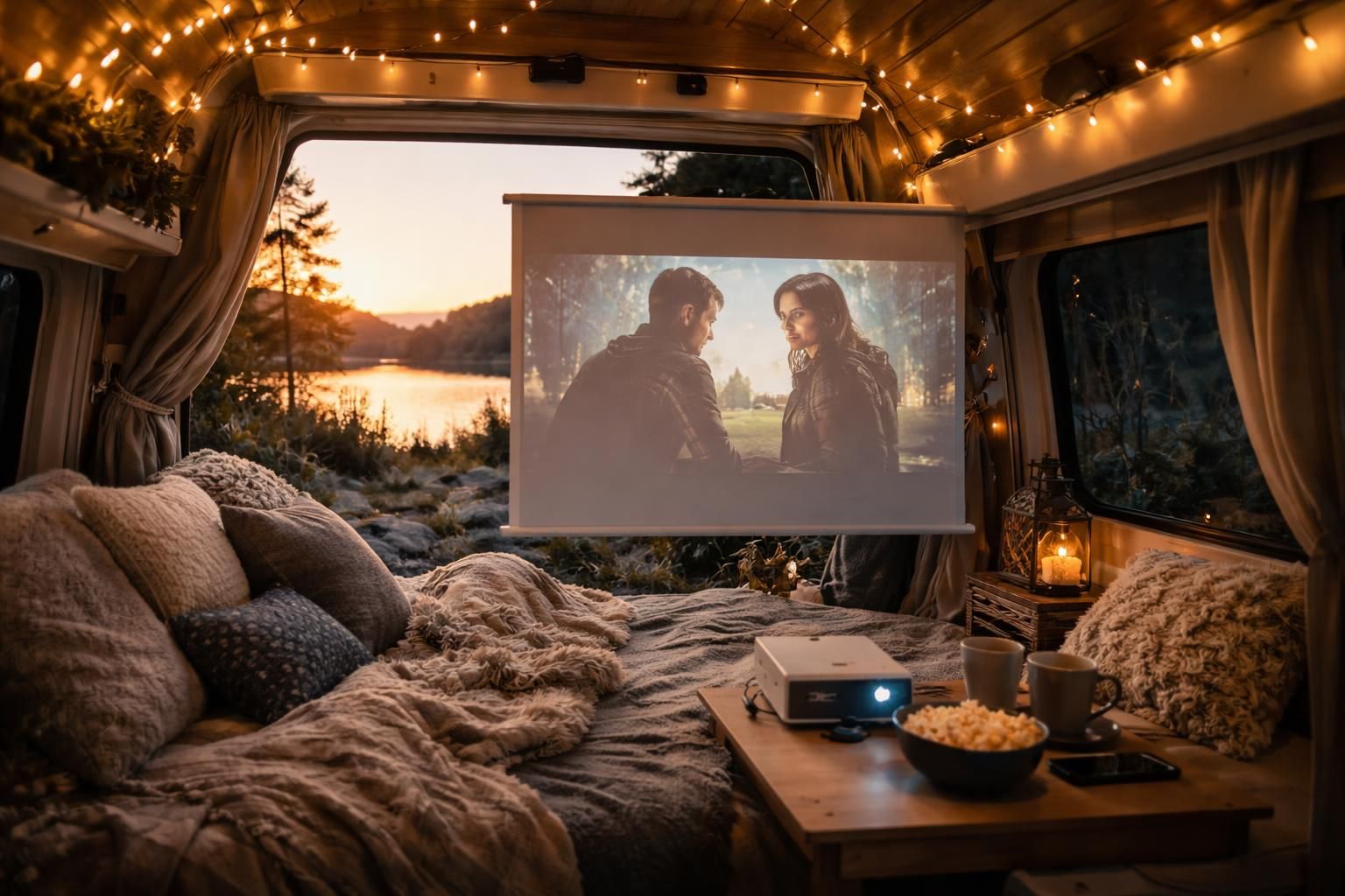 profitez de vos vacances en van en regardant vos séries préférées le soir grâce au mini vidéoprojecteur acer, idéal pour des soirées conviviales et nomades.