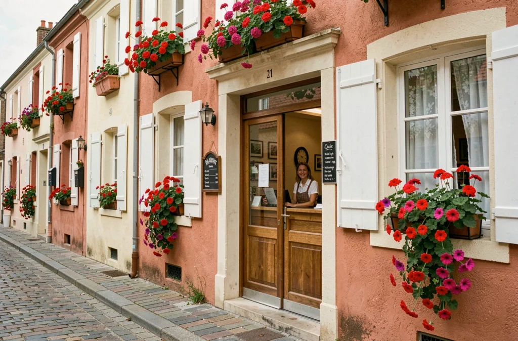 Logis Hôtel la Bonne Adresse, façade fleurie d'un hôtel de village normand accueillant