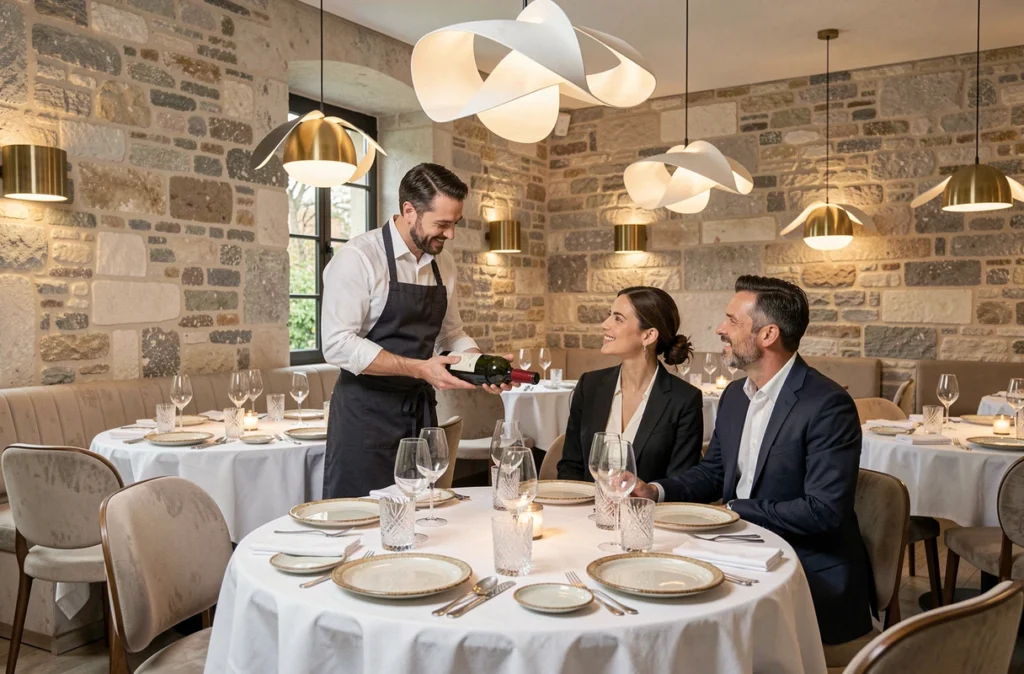 Restaurant L'Odas Teritoria à Rouen, salle de restaurant gastronomique raffinée avec cave à vins